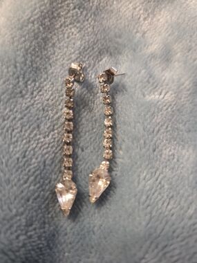 Silver-Tone Clear Crystal Drop Earrings - Elegant Dangle